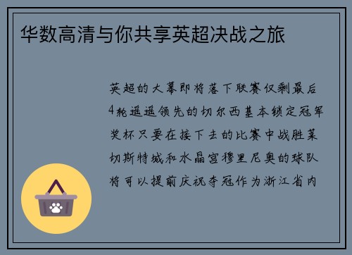 华数高清与你共享英超决战之旅